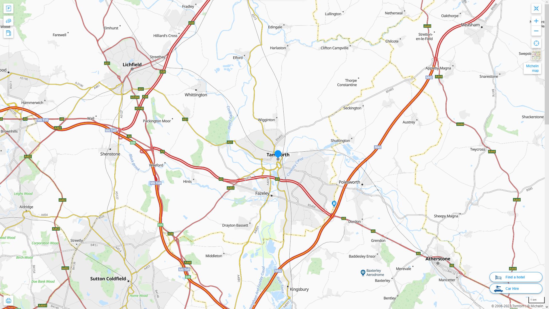 Tamworth Royaume Uni Autoroute et carte routiere